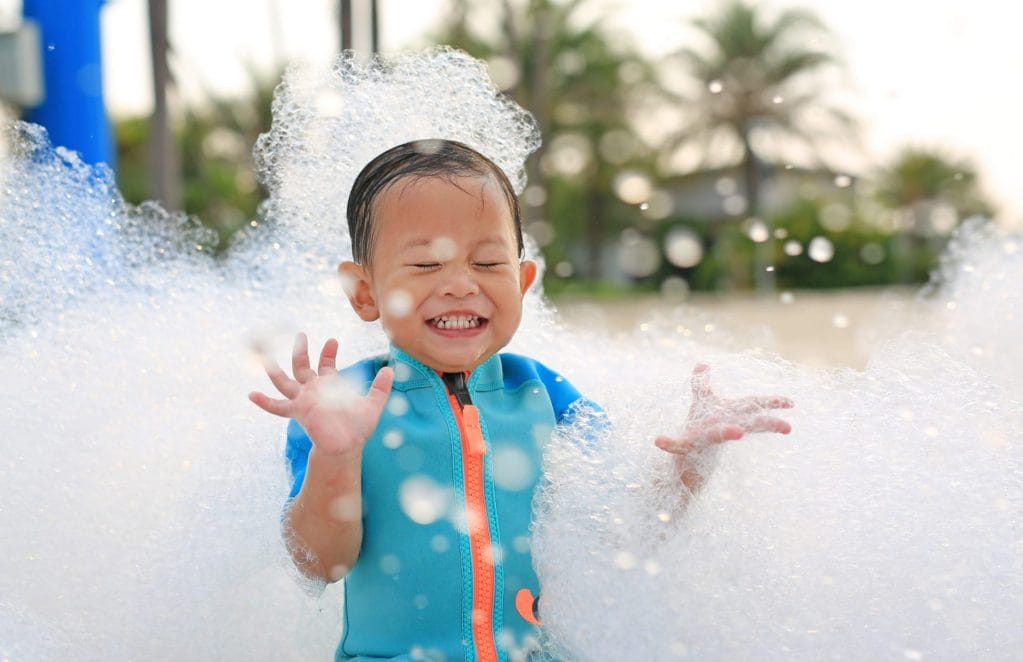 Kid ecstatic about his foam party in Torrance